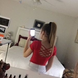 Red tight fit crop top with straps on the back